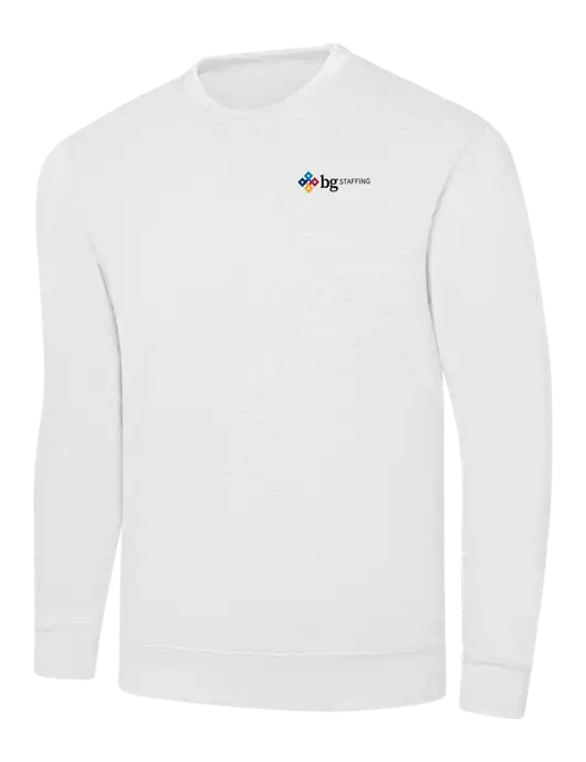 White 7.8 oz Ring Spun Crew Sweatshirt w/BG Staffing Logo