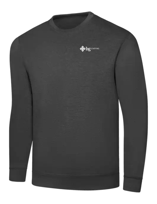 Dark Heather Grey 7.8 oz Ring Spun Crew Sweatshirt w/BG Staffing Logo