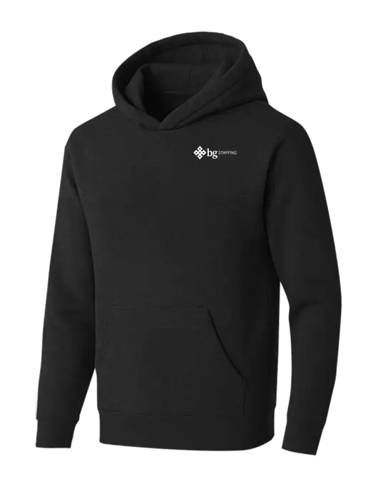 BELLA+CANVAS Black Heather Sponge Fleece Pullover Hoodie w/BG Staffing Logo