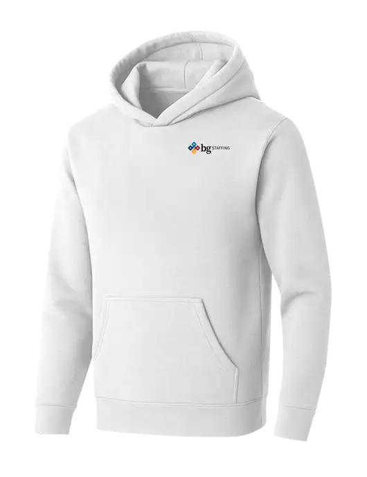 BELLA+CANVAS Heathered White Sponge Fleece Pullover Hoodie w/BG Staffing Logo