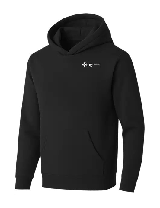 BELLA+CANVAS Black Sponge Fleece Pullover Hoodie w/BG Staffing Logo