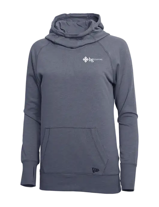 New Era True Navy Heather Womens Tri-Blend Fleece Pullover Hoodie w/BG Staffing Logo