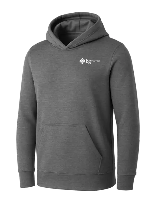 Womens Medium Grey Heather Core Fleece Pullover Hooded Sweatshirt w/BG Staffing Logo