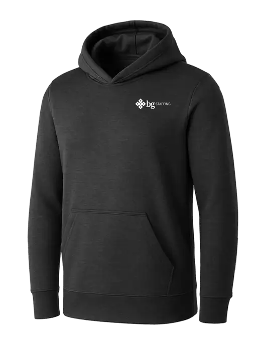 Womens Dark Grey Heather Core Fleece Pullover Hooded Sweatshirt w/BG Staffing Logo