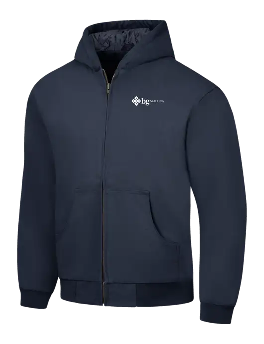 CornerStone Navy Duck Cloth Hooded Work Jacket w/BG Staffing Logo