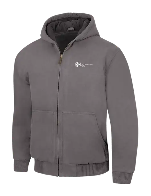 CornerStone Medium Grey Washed Duck Cloth Insulated Hooded Work Jacket w/BG Staffing Logo