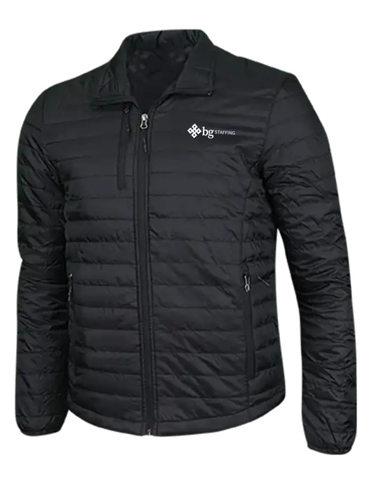 Deep Black Puffy Packable Jacket w/BG Staffing Logo