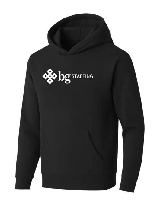 BELLA+CANVAS Black Sponge Fleece Pullover Hoodie w/BG Staffing Logo