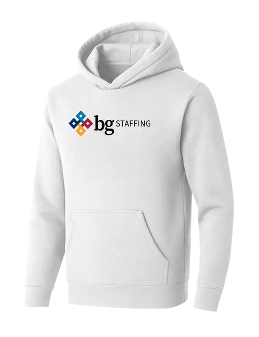 BELLA+CANVAS Heathered White Sponge Fleece Pullover Hoodie w/BG Staffing Logo