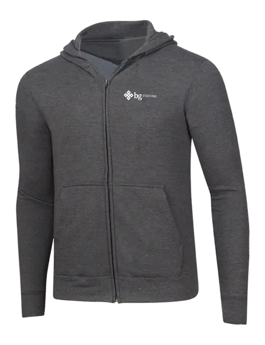 Dark Heather Grey 8.5 oz Ring Spun Zip Hooded Sweatshirt w/BG Staffing Logo