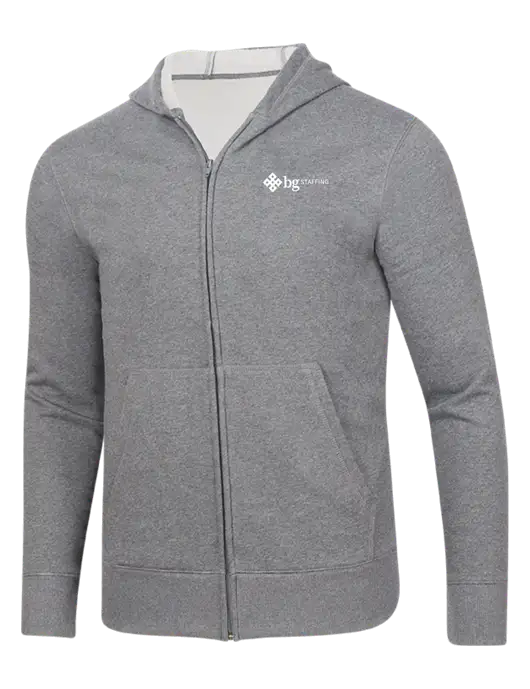 Full-Zip Medium Grey Heather Heavyweight Hooded Sweatshirt w/BG Staffing Logo