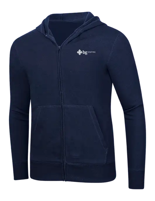 Full-Zip Navy Heavyweight Hooded Sweatshirt w/BG Staffing Logo