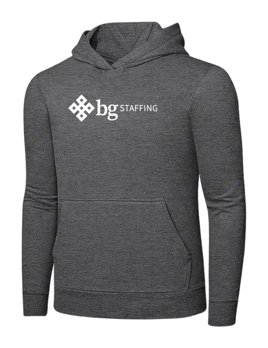Graphite Heather 7.8. oz Ring Spun Hooded Sweatshirt w/BG Staffing Logo