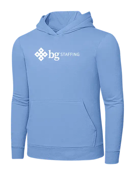 Light Blue 7.8. oz Ring Spun Hooded Sweatshirt w/BG Staffing Logo