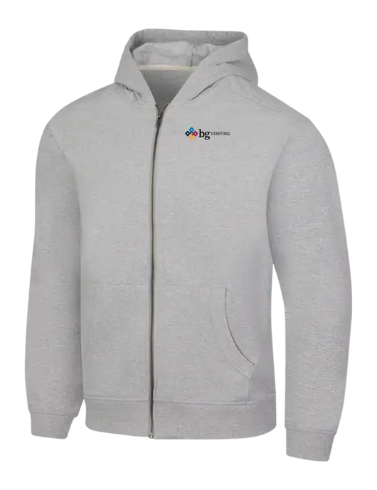 Light Grey Heather Re-Fleece Full-Zip Hoodie w/BG Staffing Logo