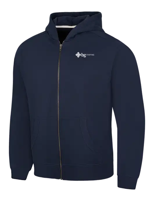 Navy Re-Fleece Full-Zip Hoodie w/BG Staffing Logo