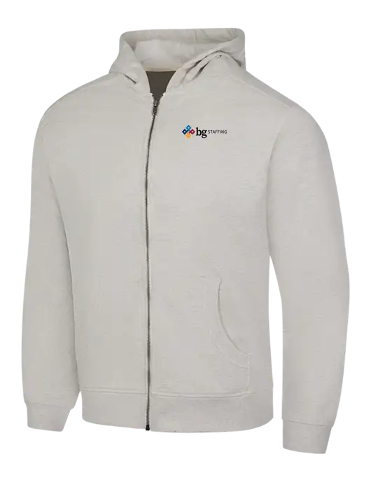 Very Light Grey Heather Re-Fleece Full-Zip Hoodie w/BG Staffing Logo