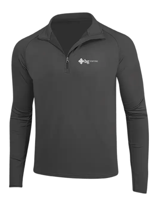Charcoal Grey Sport Wick Stretch 1/4 Zip Pullover w/BG Staffing Logo