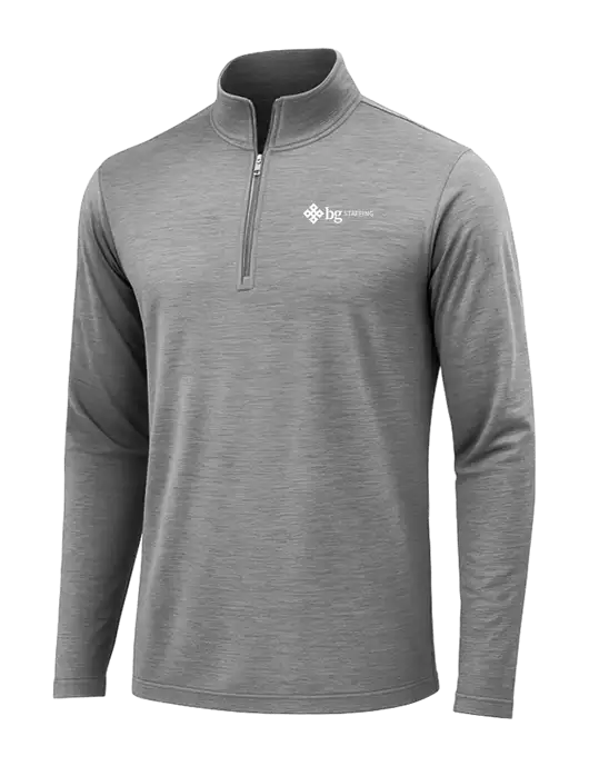 Dark Grey Heather Posicharge Tri-Blend Wicking 1/4 Zip Pullover w/BG Staffing Logo