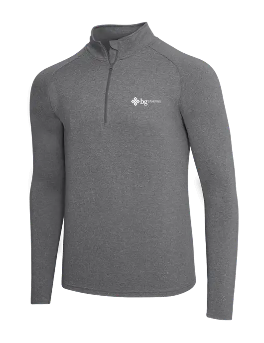 Dark Grey Heather Sport Wick Stretch 1/4 Zip Pullover w/BG Staffing Logo