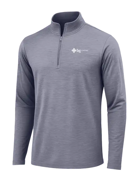True Navy Heather Posicharge Tri-Blend Wicking 1/4 Zip Pullover w/BG Staffing Logo