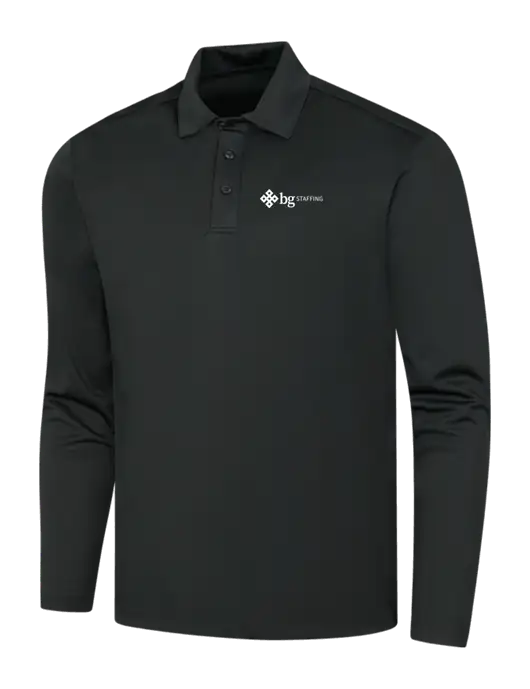 Black Silk Touch Performance Long Sleeve Polo w/BG Staffing Logo