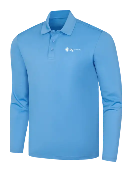 Carolina Blue Silk Touch Performance Long Sleeve Polo w/BG Staffing Logo