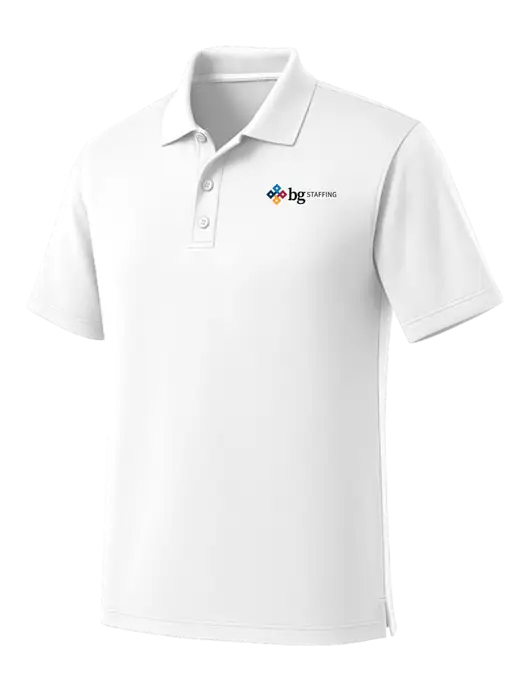 White Dry Zone UV Micro Mesh Polo w/BG Staffing Logo