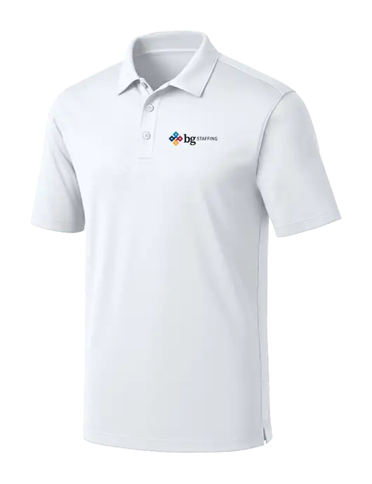 White Silk Touch Performance Polo w/BG Staffing Logo