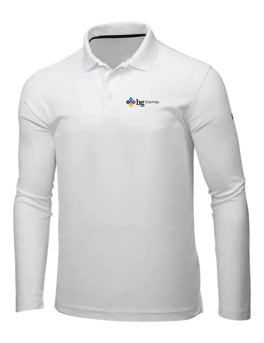 OGIO Bright White Caliber 2.0 Long Sleeve Polo w/BG Staffing Logo