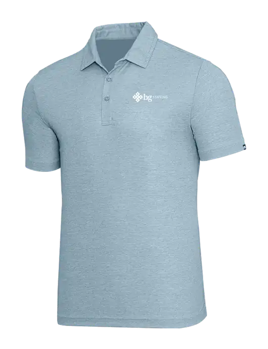 TravisMathew Light Blue Heather Oceanside Polo w/BG Staffing Logo