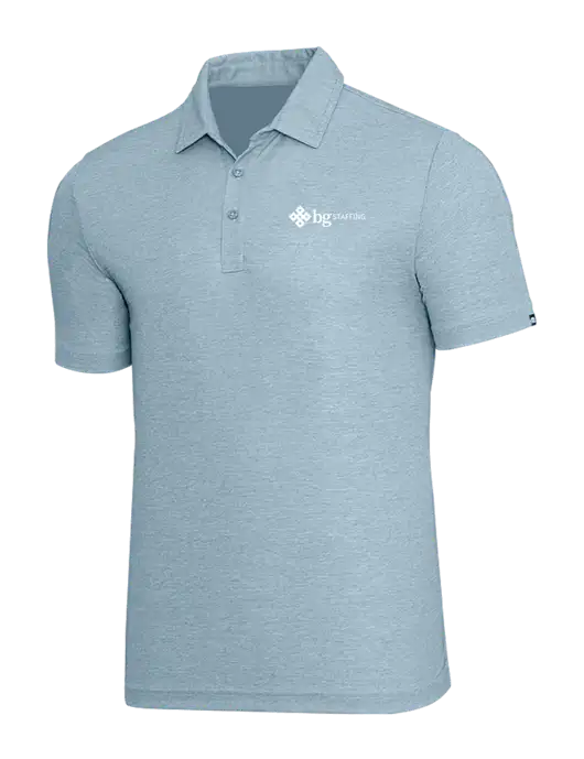 TravisMathew Light Blue Heather Oceanside Polo w/BG Staffing Logo