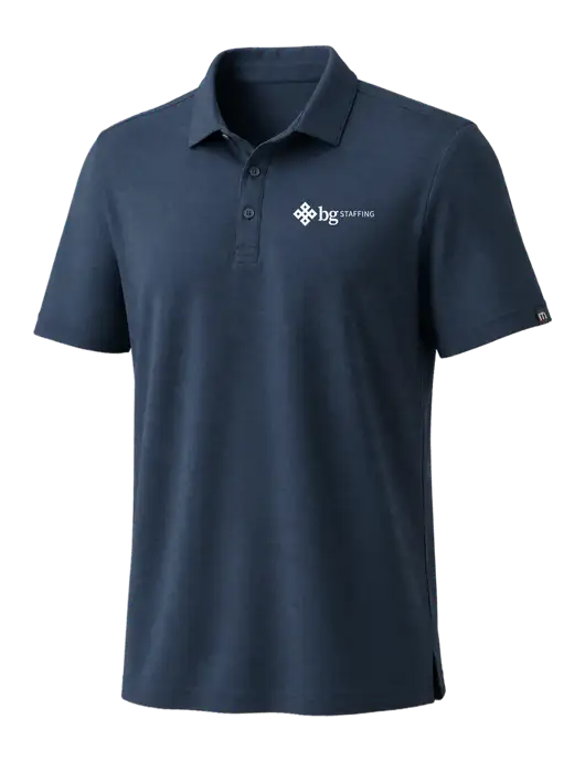 TravisMathew Navy Coto Performance Polo w/BG Staffing Logo