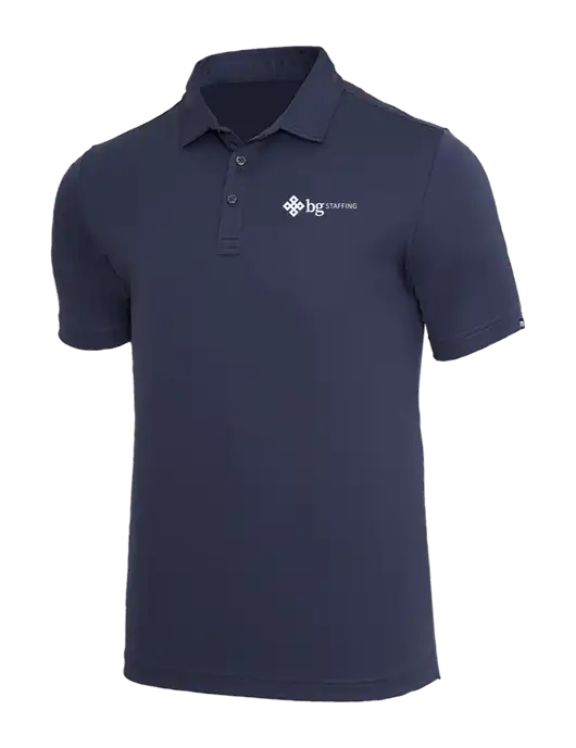TravisMathew Navy Coto Performance Polo w/BG Staffing Logo