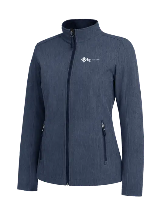 Navy Heather Womens Core Soft Shell Jacket w/BG Staffing Logo