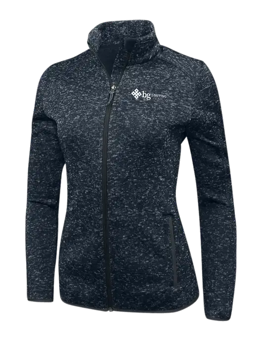 Navy Heather Womens Sweater Fleece Jacket w/BG Staffing Logo