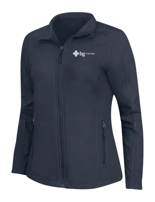 Navy Womens Core Soft Shell Jacket w/BG Staffing Logo