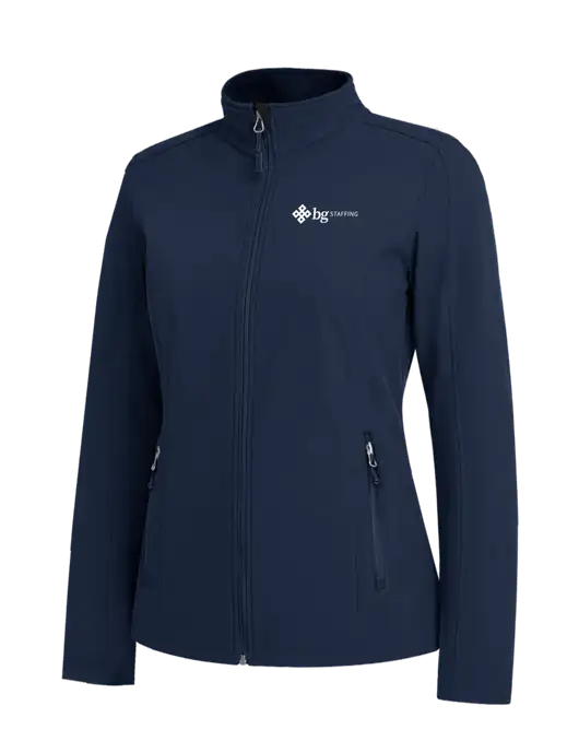 Navy Womens Core Soft Shell Jacket w/BG Staffing Logo