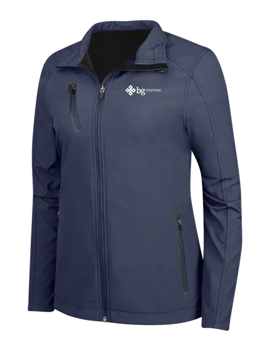 Navy Womens Welded Softshell Jacket w/BG Staffing Logo