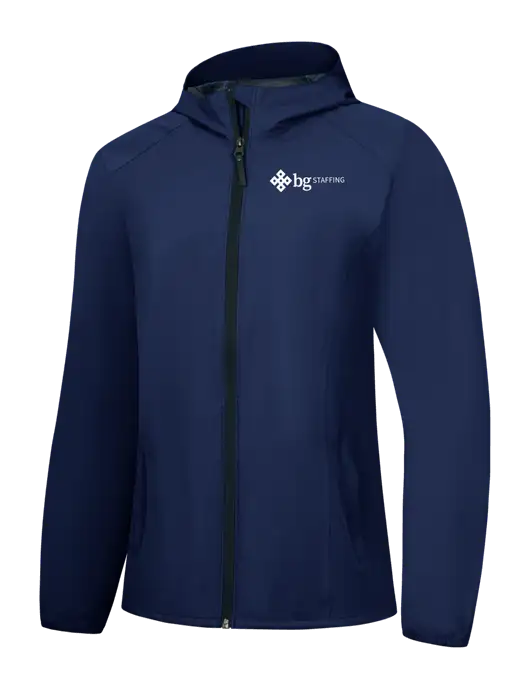 Womens Navy Essential Rain Jacket w/BG Staffing Logo