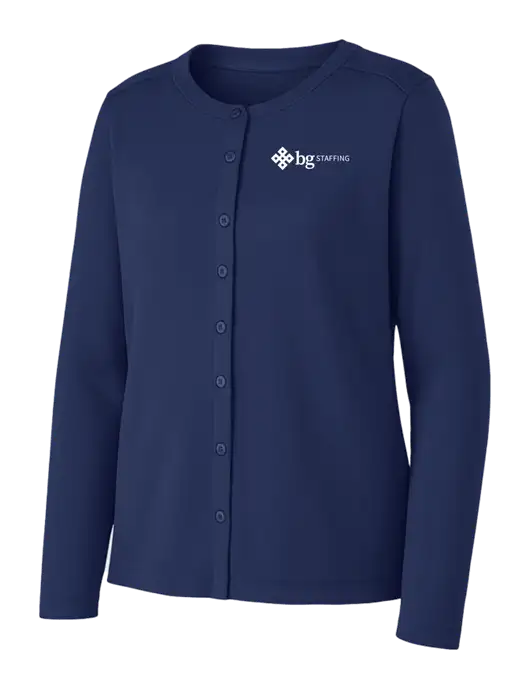 Dress Blue Navy Womens Concept Stretch Button-Front Cardigan Sweater w/BG Staffing Logo