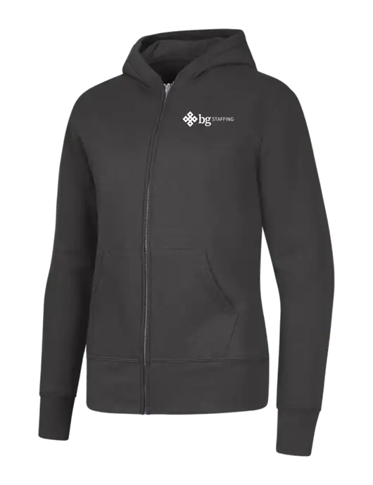 Charcoal Womens Core Fleece Full-Zip Hooded Sweatshirt w/BG Staffing Logo