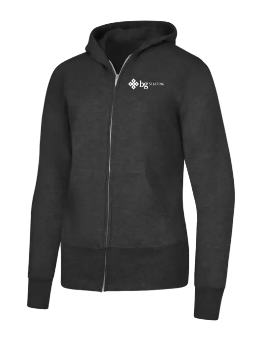 Dark Heather Grey Womens Core Fleece Full-Zip Hooded Sweatshirt w/BG Staffing Logo