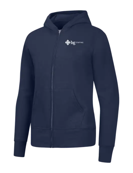 Navy Womens Core Fleece Full-Zip Hooded Sweatshirt w/BG Staffing Logo