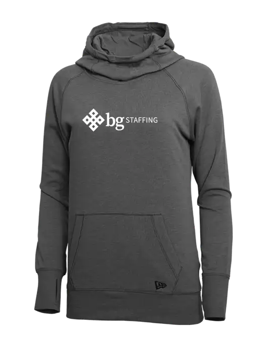 New Era Black Heather Womens Tri-Blend Fleece Pullover Hoodie w/BG Staffing Logo