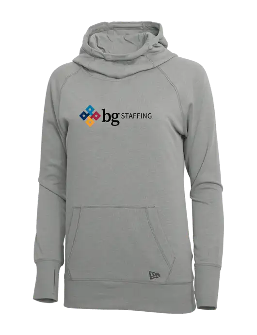New Era Shadow Grey Heather Womens Tri-Blend Fleece Pullover Hoodie w/BG Staffing Logo