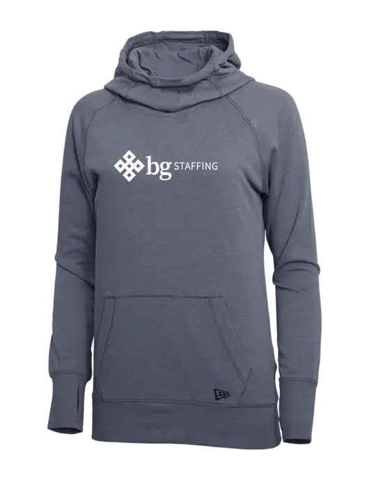 New Era True Navy Heather Womens Tri-Blend Fleece Pullover Hoodie w/BG Staffing Logo