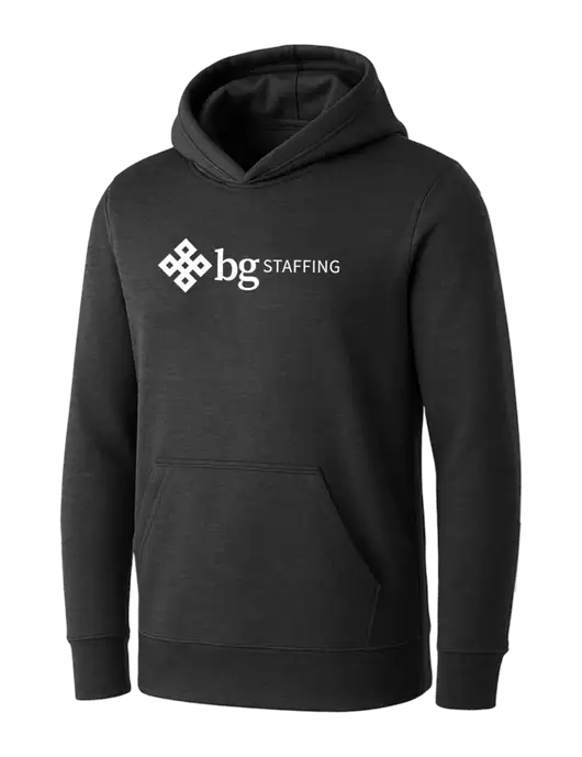 Womens Dark Grey Heather Core Fleece Pullover Hooded Sweatshirt w/BG Staffing Logo