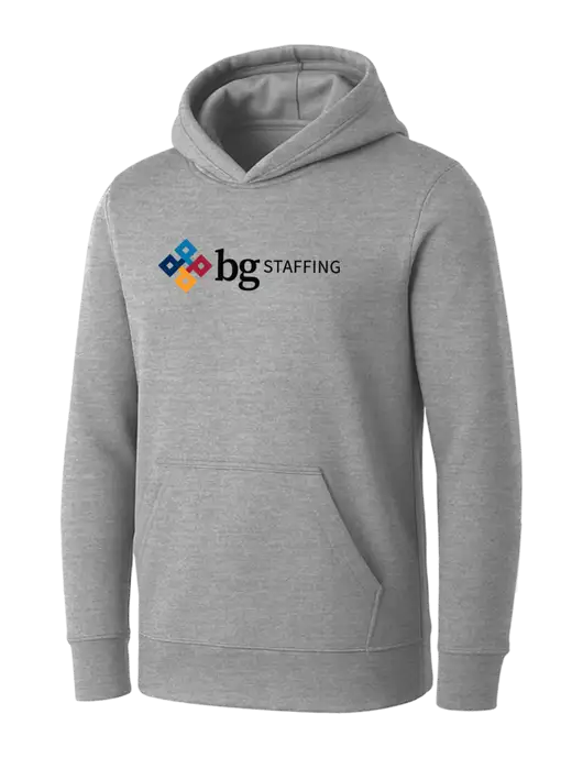 Womens Light Grey Heather Core Fleece Pullover Hooded Sweatshirt w/BG Staffing Logo