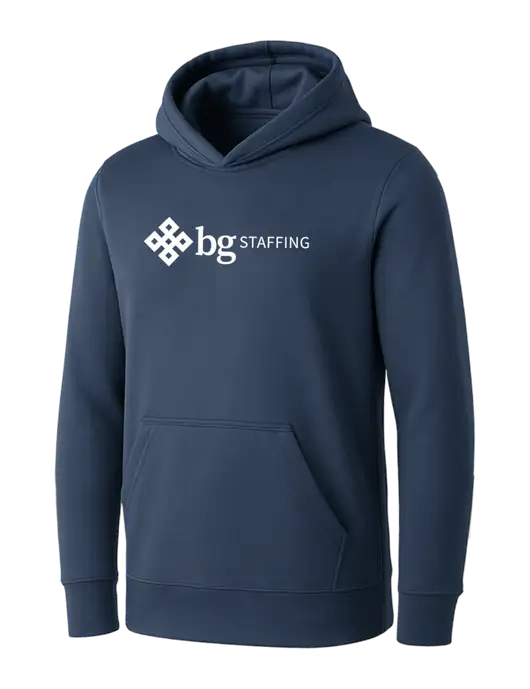 Womens Navy Core Fleece Pullover Hooded Sweatshirt w/BG Staffing Logo